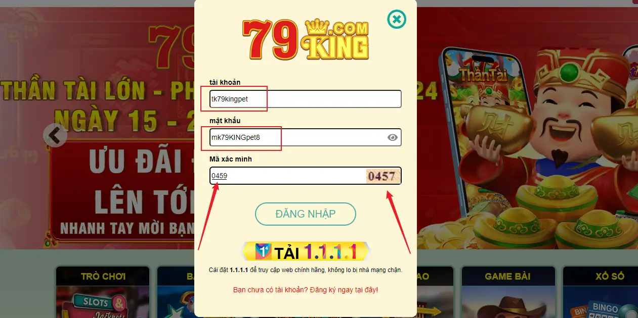 Hướng dẫn đăng nhập vào tài khoản 79KING